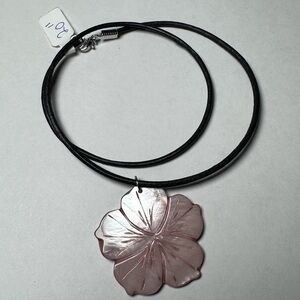 Flower necklace carved shell leather cord handmade